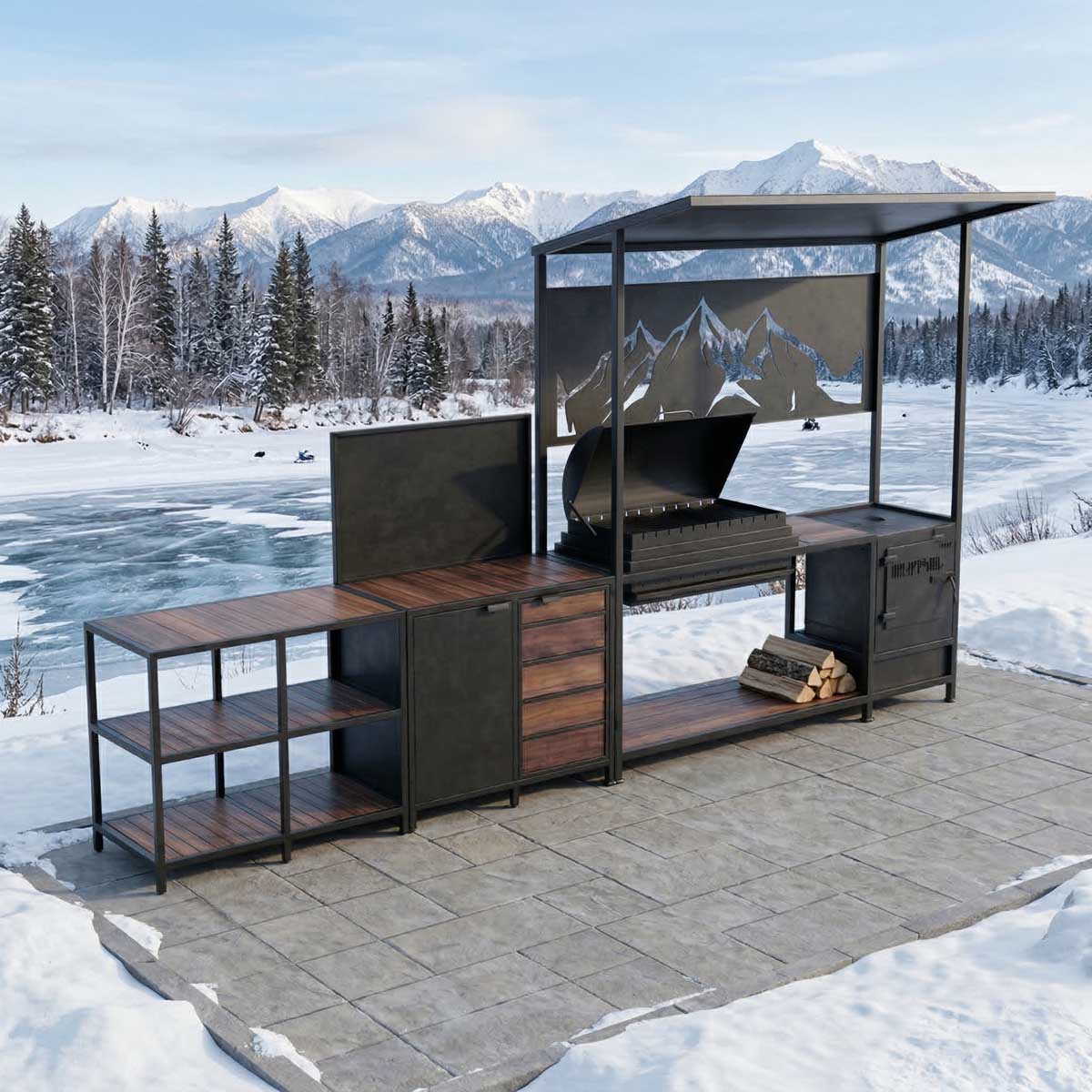 Мангальная зона с печью и казаном