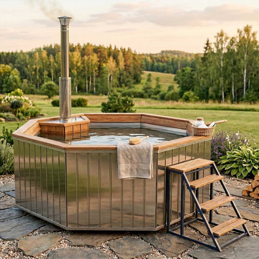 Купель Фурако 200x220см, AISI 304 отделка деревом + лестница