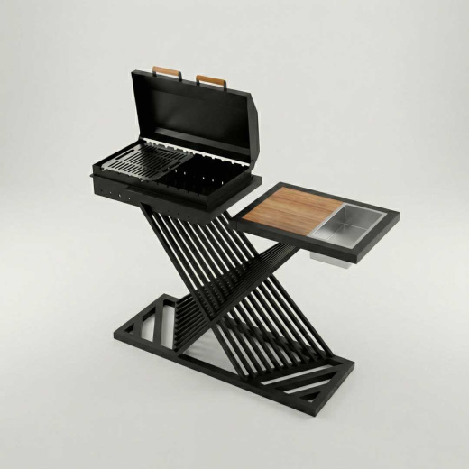 Мангал с полкой на стойке