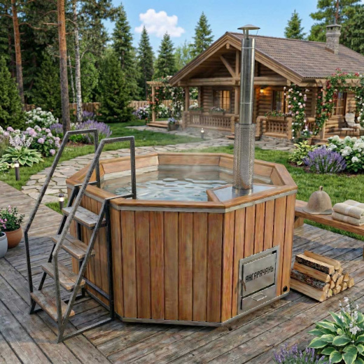 Купель Фурако 200x220см, AISI 304 отделка деревом + лестница