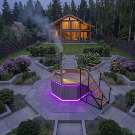 Купель Фурако 200x220см, AISI 304 отделка деревом + лестница