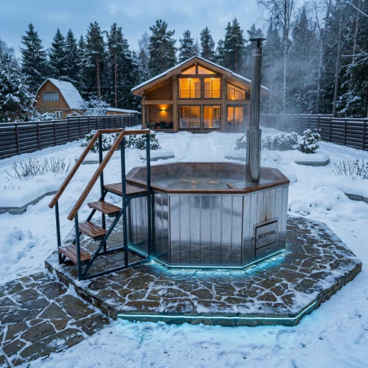 Купель Фурако 200x220см, AISI 304 отделка деревом + лестница